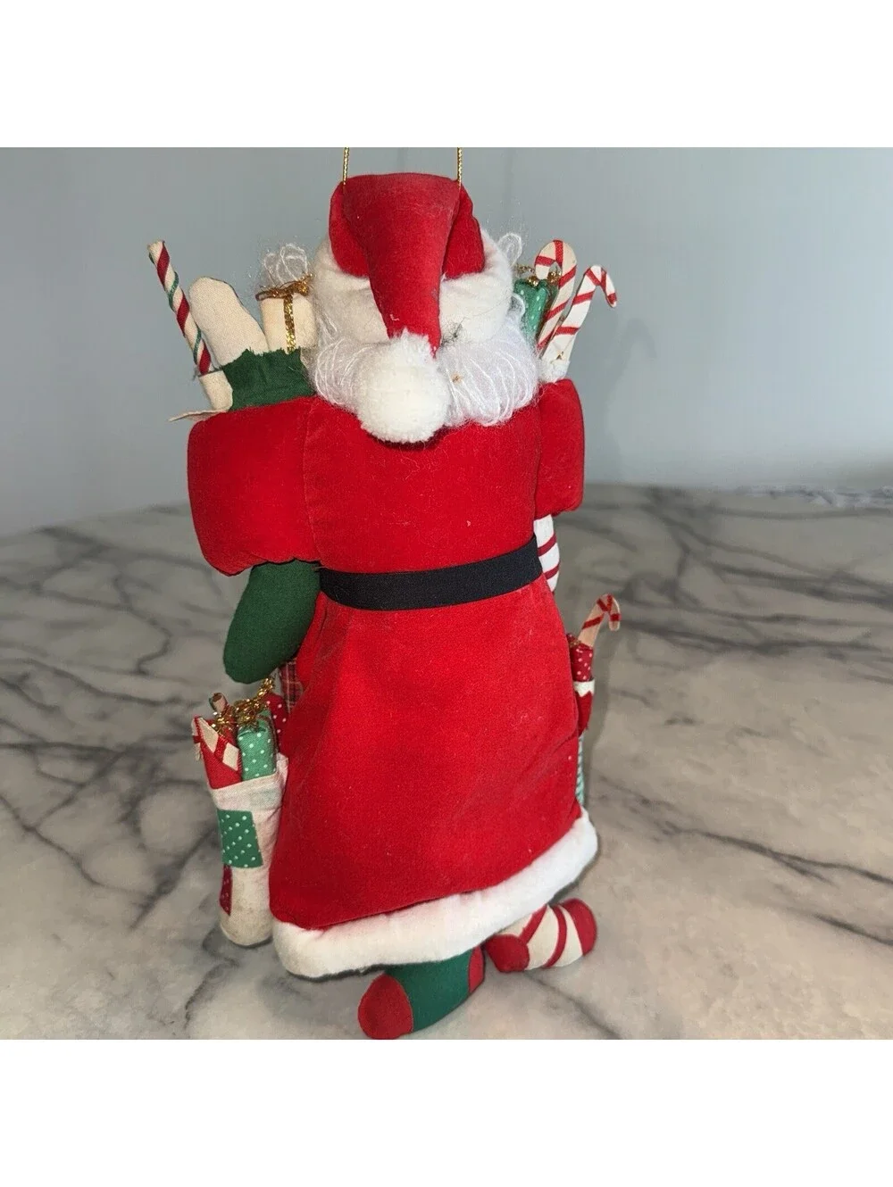 Vintage 11' Santa Plush Ornament Door Knob Hanger Christmas Stocking Handpainted